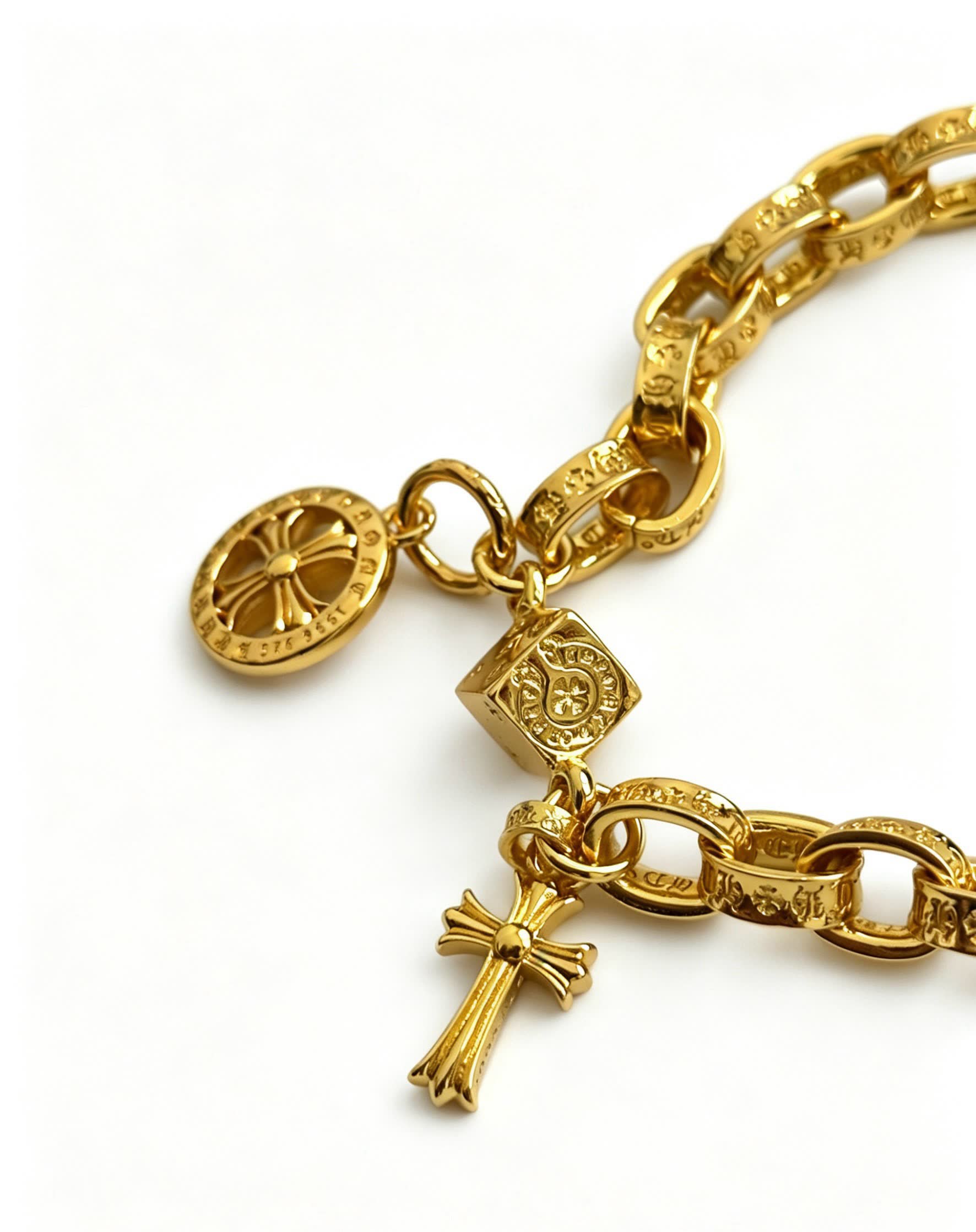 Chrome Hearts Gold Tone Bracelet with Charms